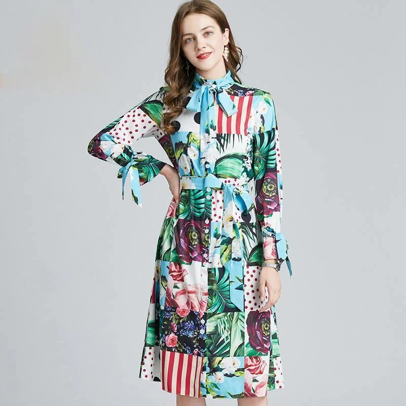 2021 Runway Contrast Floral Print Party Shirt Dress For Women Long Sleeve Bowknot Multicolor Print Sashes Holiday Midi Dresses
2021 Runway Contrast Floral Print Party Shirt Dress For Women Long Sleeve Bowknot Multicolor Print Sashes Holiday Midi Dresses