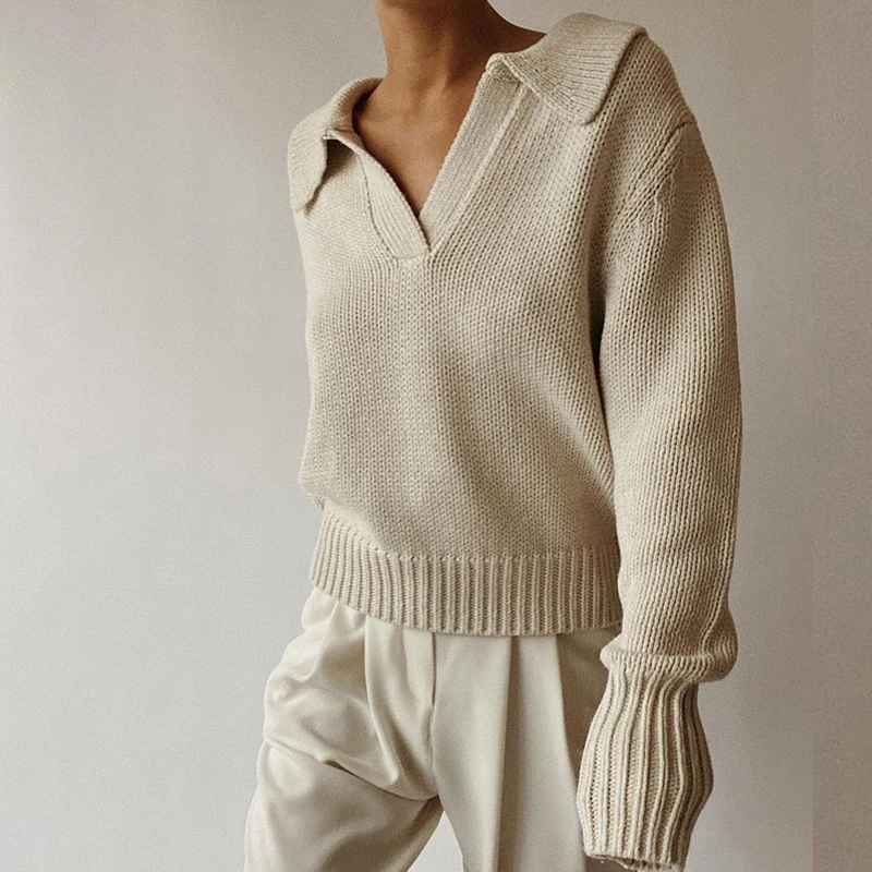 Winter Women Turn Down Collar Solids Sweater Elegant Full Sleeves Loose Casual Knitted Tops Autumn Female Pullover Streetwears
Winter Women Turn Down Collar Solids Sweater Elegant Full Sleeves Loose Casual Knitted Tops Autumn Female Pullover Streetwears