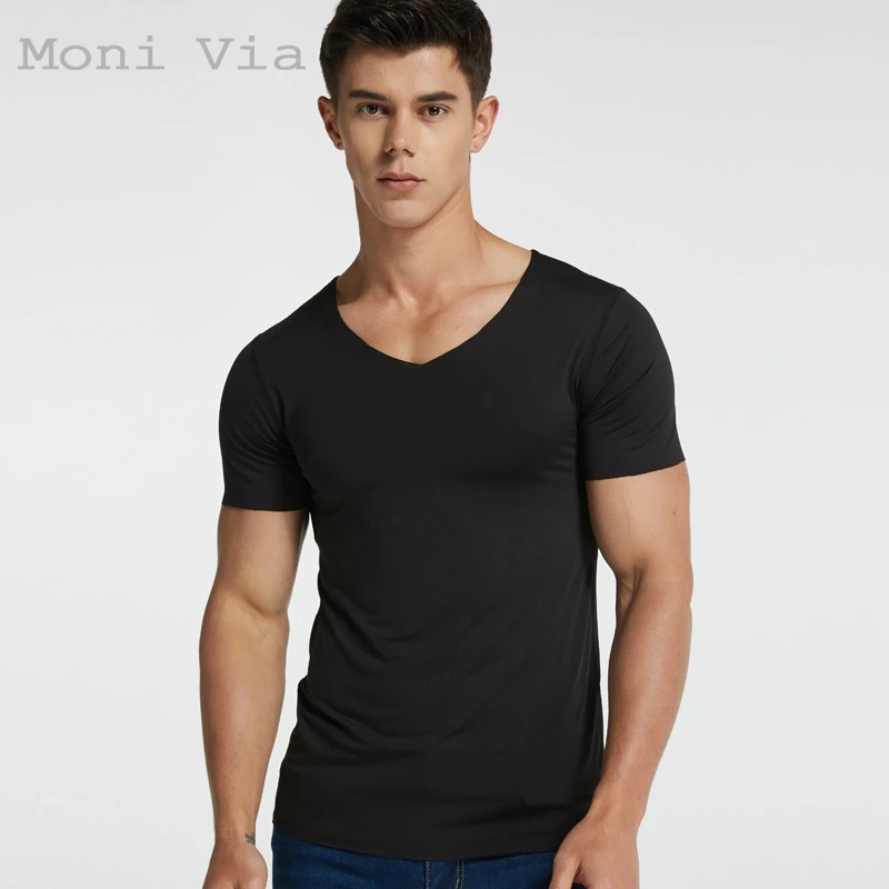 Men's Ice Silk White Short-Sleeved T-Shirt V-neck Solid Summer Slim Bottoming Shirt Casual Thin Section Breathable Male Clothes 
Men's Ice Silk White Short-Sleeved T-Shirt V-neck Solid Summer Slim Bottoming Shirt Casual Thin Section Breathable Male Clothes
