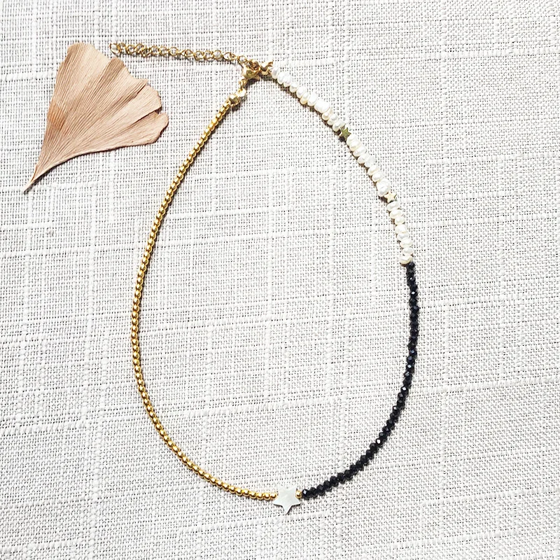 

Асимметричный дизайн черный кристалл золотого цвета ожерелье из бисера винтажный Модный шарм ракушка звезда кулон колье пара Joyas