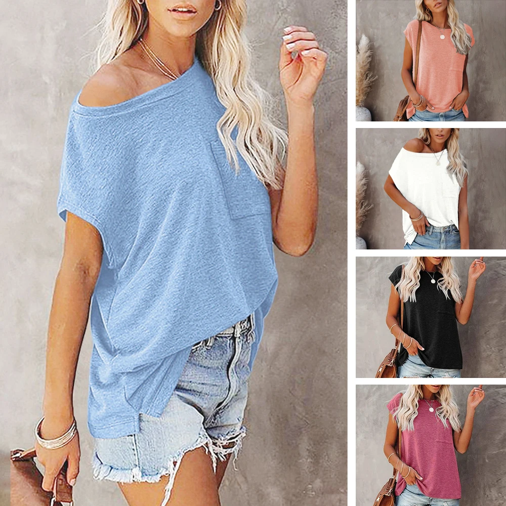 Women Short Batwing Sleeve Basic Tops Round Neck Tunic Tops Summer Spring T Shirt With Pocket Leisure Flowy Plain Color Shirts
Women Short Batwing Sleeve Basic Tops Round Neck Tunic Tops Summer Spring T Shirt With Pocket Leisure Flowy Plain Color Shirts