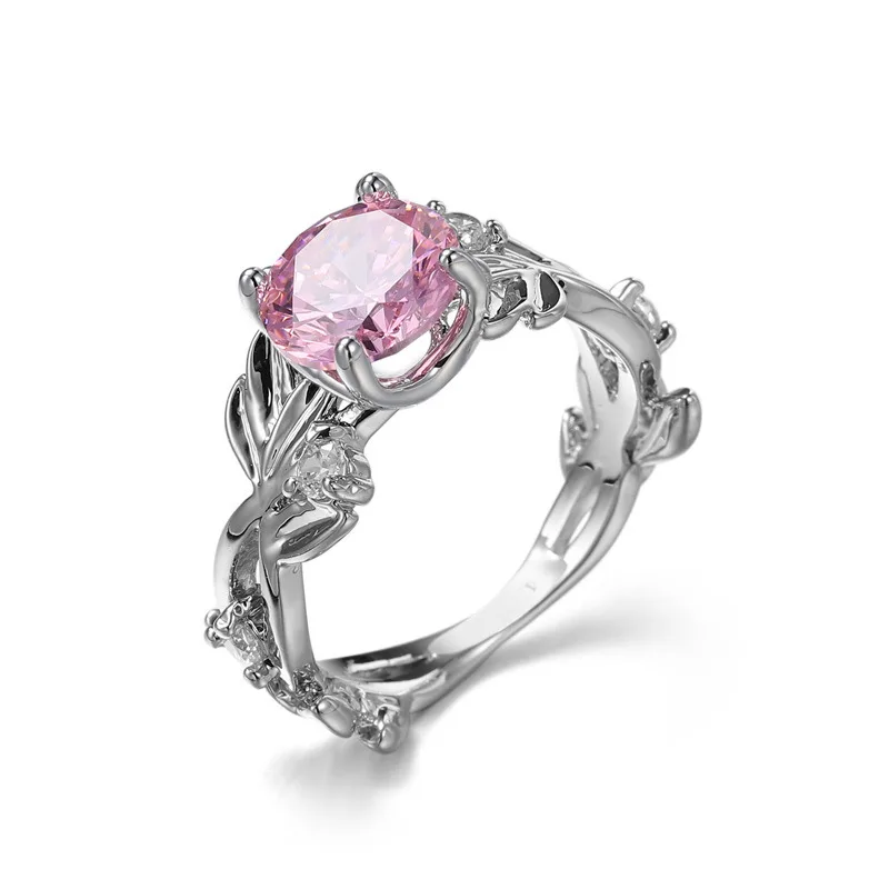 Фото Новый дизайн женское кольцо на палец с розовым Цирконом красивое свадебное для