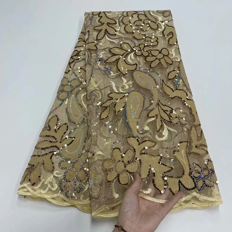 Gold Sequence French Net African Lace Fabric 2021 High Quality embroidery Mesh Tulle Sequins Velvet Lace Fabric Wedding Party
Gold Sequence French Net African Lace Fabric 2021 High Quality embroidery Mesh Tulle Sequins Velvet Lace Fabric Wedding Party