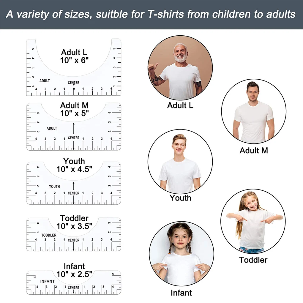 5Pcs T-Shirt Alignment Ruler For Guiding Tshirt Measurement Ruler With Size Chart DIY Drawing Template Craft Tool Drafting
5Pcs T-Shirt Alignment Ruler For Guiding Tshirt Measurement Ruler With Size Chart DIY Drawing Template Craft Tool Drafting