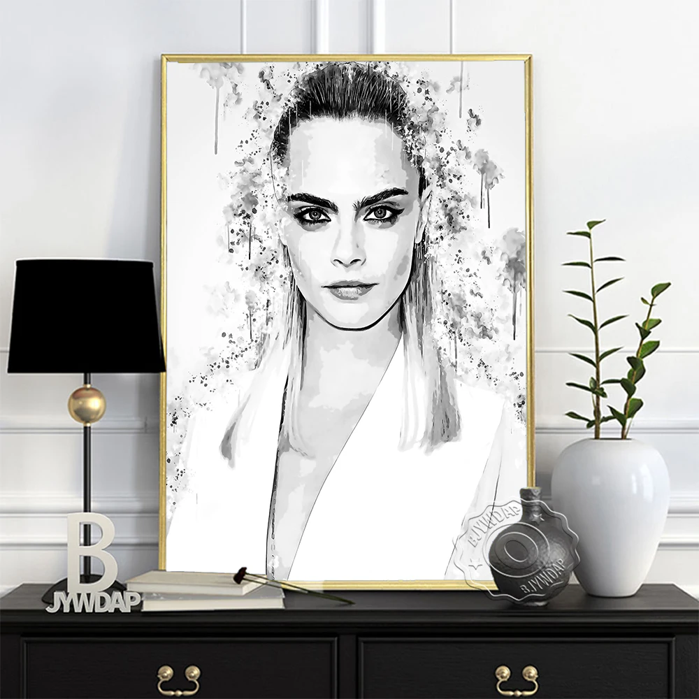 Cara Delevingne British Female Supermodel Poster, Black White Elegant Wonman Art Prints, Nordic Watercolour Figure Wall Decor
Cara Delevingne British Female Supermodel Poster, Black White Elegant Wonman Art Prints, Nordic Watercolour Figure Wall Decor