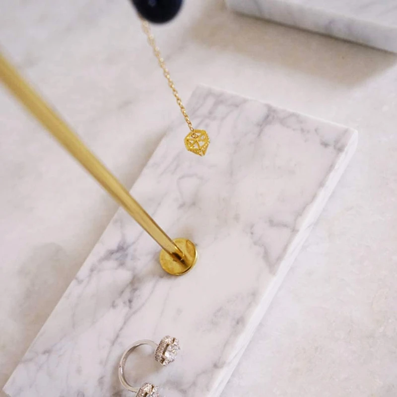 Gold Storage Shelf with Marble Base Fashion Ins Modern Jewelry Ring Necklace Earrings Metal Display Stand
Gold Storage Shelf with Marble Base Fashion Ins Modern Jewelry Ring Necklace Earrings Metal Display Stand