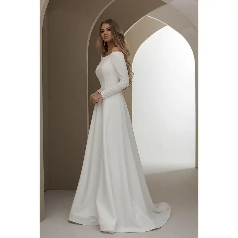 Ivory Satin Long Sleeves Floor-Length A-Line Wedding Dresses Sweep/Brush Train Custom Made Bridal Gowns
Ivory Satin Long Sleeves Floor-Length A-Line Wedding Dresses Sweep/Brush Train Custom Made Bridal Gowns