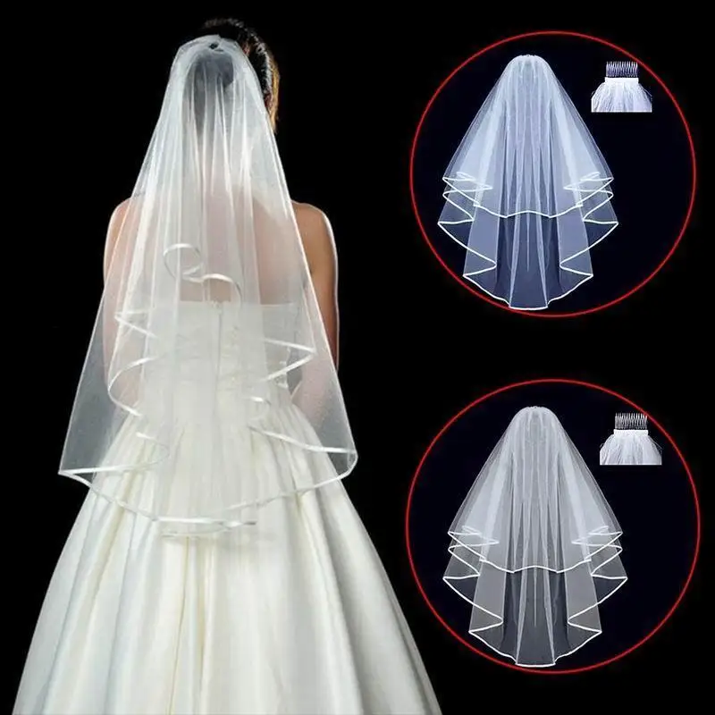 Two Layer 2T Tulle White Ivory With Comb Bridal Veil Ribbon Edge Wedding Veils 2022
Two Layer 2T Tulle White Ivory With Comb Bridal Veil Ribbon Edge Wedding Veils 2022