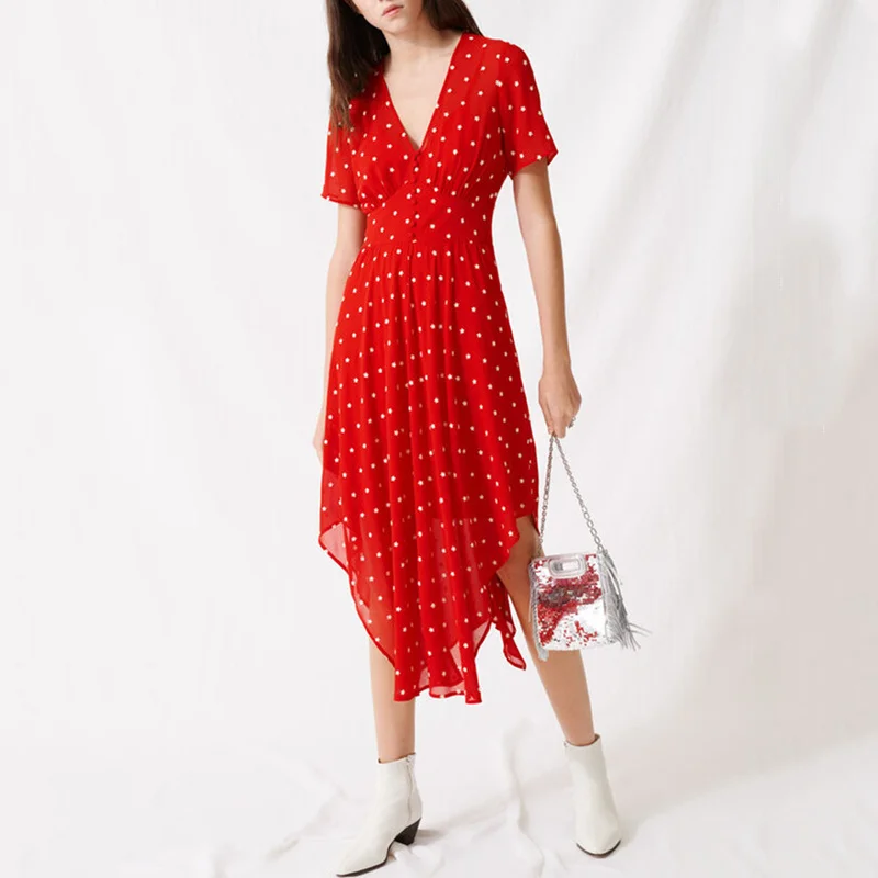 CAMIA red polka dot asymmetric Women Dress 2021 New Chiffon Self-cultivation Pleated Long-sleeve Embroidered Dress
CAMIA red polka dot asymmetric Women Dress 2021 New Chiffon Self-cultivation Pleated Long-sleeve Embroidered Dress