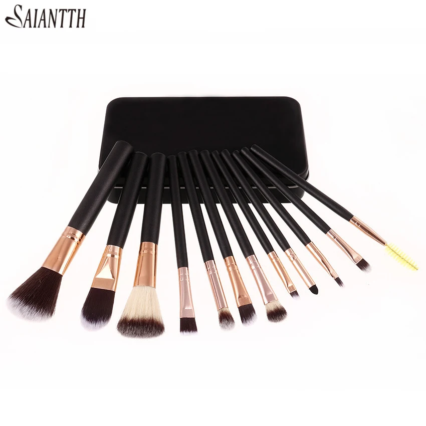 12pcs black Iron box makeup brushes sets professional facial eyes lip make up brush Soft flexible portable beauty maquiagem 
12pcs black Iron box makeup brushes sets professional facial eyes lip make up brush Soft flexible portable beauty maquiagem