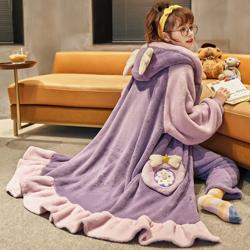 Flannel Winter Women Warm Pajamas with Long Sleeve Pant Size Plus Thick Home Wear Suit Angel Wing Pattern Homewear Pajima
Flannel Winter Women Warm Pajamas with Long Sleeve Pant Size Plus Thick Home Wear Suit Angel Wing Pattern Homewear Pajima
