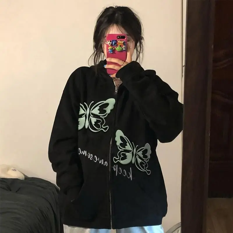 Y2k Dark Zip Hoodie Autumn and Winter Oversized Jacket Butterfly Hoodie Retro Pocket Women's Top Long Sleeve Pullover top E-girl
Y2k Dark Zip Hoodie Autumn and Winter Oversized Jacket Butterfly Hoodie Retro Pocket Women's Top Long Sleeve Pullover top E-girl