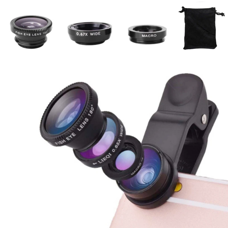 3-in-1 Wide Angle Macro Fisheye Lens Camera Kits Mobile Phone Fish Eye Lenses with Clip 0.67x for iPhone Samsung All Cell Phones
3-in-1 Wide Angle Macro Fisheye Lens Camera Kits Mobile Phone Fish Eye Lenses with Clip 0.67x for iPhone Samsung All Cell Phones
