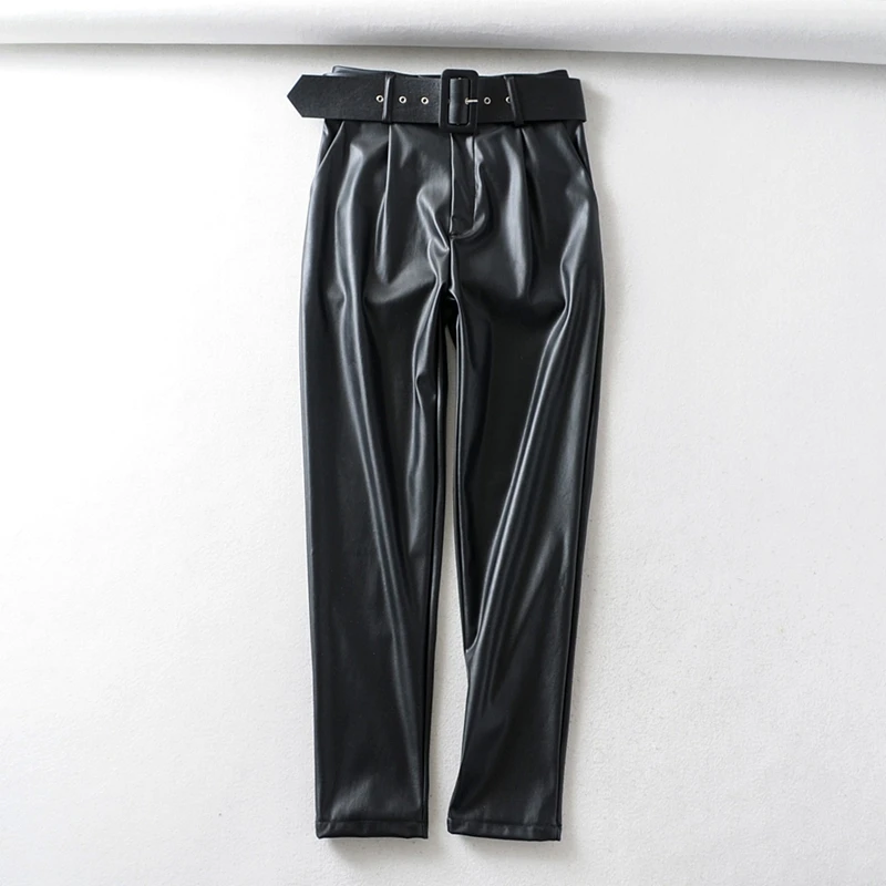 New Sweatpants Women Black Faux Leather Suit Pants High Waist Pants Sashes Pockets Office Ladies Pu Leather Trousers
New Sweatpants Women Black Faux Leather Suit Pants High Waist Pants Sashes Pockets Office Ladies Pu Leather Trousers