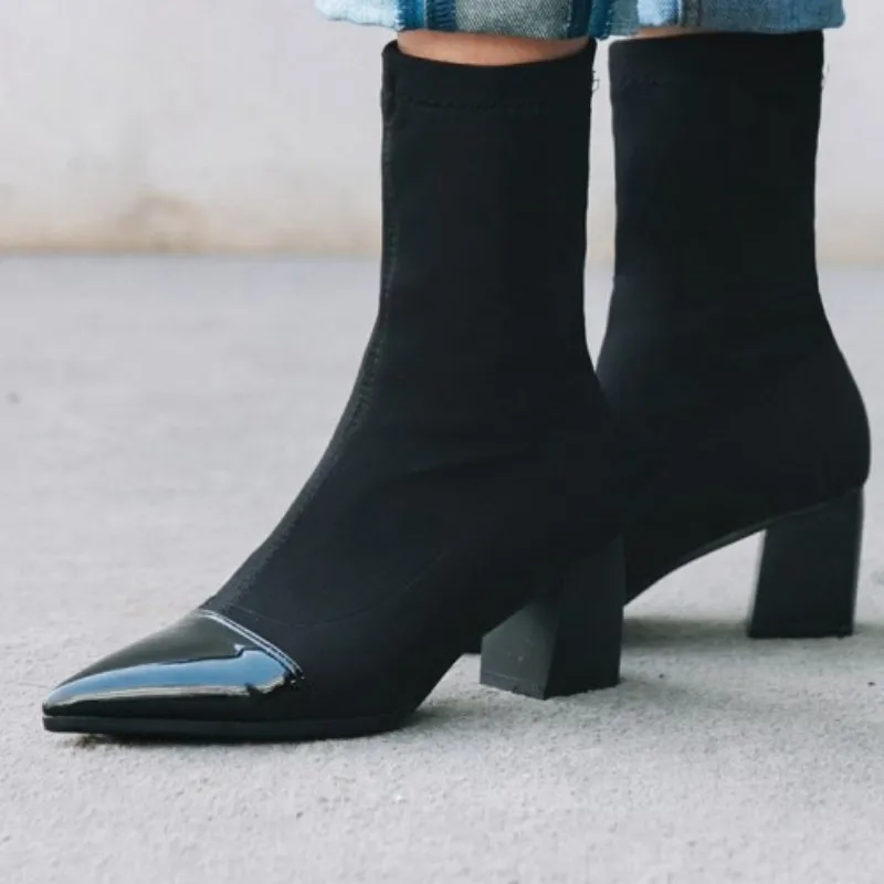 Fanyuan Sock Boots Women Mid Calf Boots Pointed Toe Square High Heel All Match Winter Shoes Stretch Fabric Boots Size 334-43
Fanyuan Sock Boots Women Mid Calf Boots Pointed Toe Square High Heel All Match Winter Shoes Stretch Fabric Boots Size 334-43