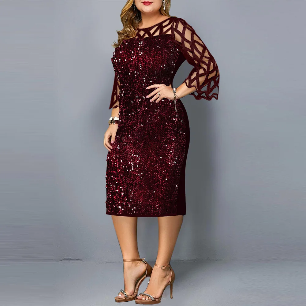 Women's Elegant Sequin Mesh Dress Women Casual Plus Size Dresses Wine Red Wedding Evening Party Club Summer Vestido Clothes 2022
Women's Elegant Sequin Mesh Dress Women Casual Plus Size Dresses Wine Red Wedding Evening Party Club Summer Vestido Clothes 2022