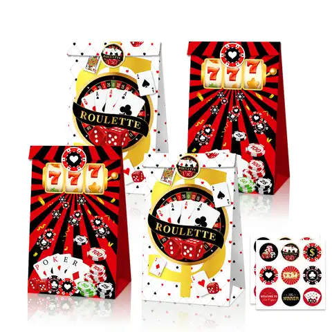 12 шт. Казино тема цукерки сумка для покеру подарункові пакети дітей Діти День народження Чарівні шоу казино покер Вечірні весільні вигини ..