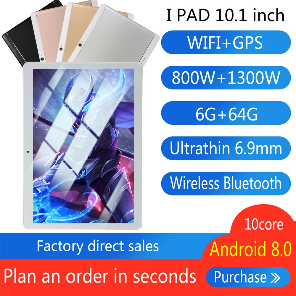 10.1 inch Ultra Slim Android 8.0 Tablet PC 6GB RAM 64GB/128GB ROM Dual SIM WiFi Bluetooth GPS 4G Call LTE 8/13MP Camera Tablet
10.1 inch Ultra Slim Android 8.0 Tablet PC 6GB RAM 64GB/128GB ROM Dual SIM WiFi Bluetooth GPS 4G Call LTE 8/13MP Camera Tablet