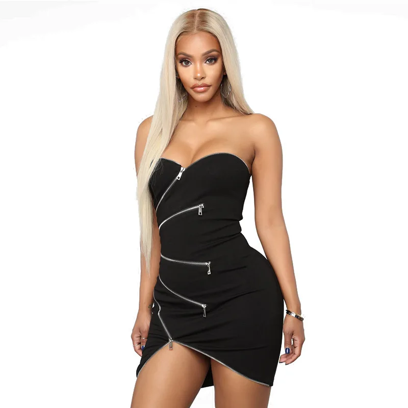 Solid Color Zipper Strapless Sexy Bodycon Mini Dress Summer Hot Style Model European and American Women Outfits
Solid Color Zipper Strapless Sexy Bodycon Mini Dress Summer Hot Style Model European and American Women Outfits