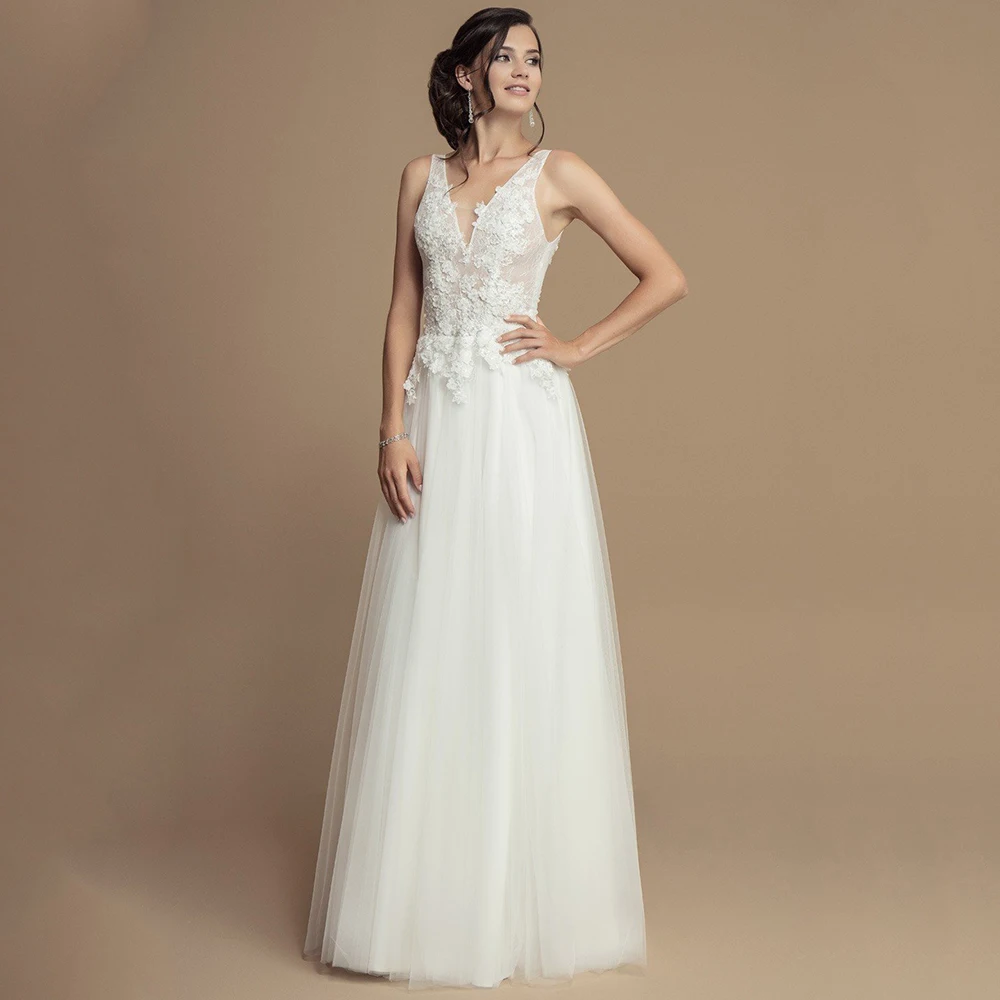 Elegant A-Line Tulle V-Neck Wedding Dress Sleeveless Bridal Gowns 2021 Florr Length Backless Wedding Gowns
Elegant A-Line Tulle V-Neck Wedding Dress Sleeveless Bridal Gowns 2021 Florr Length Backless Wedding Gowns
