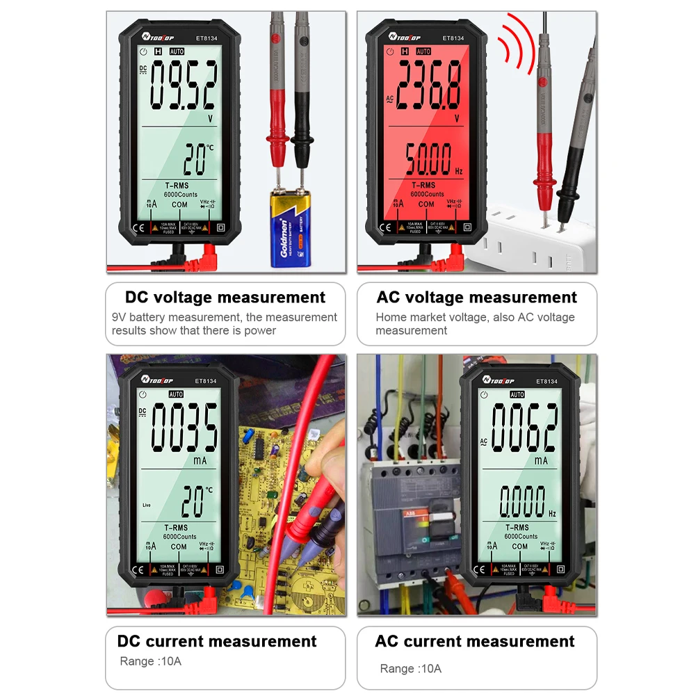 TOOLTOP ET8134 Digital Multimeter Multifunction Multimeter Direct Current Voltage Measurement AC Voltage Back Light Large Screen
TOOLTOP ET8134 Digital Multimeter Multifunction Multimeter Direct Current Voltage Measurement AC Voltage Back Light Large Screen