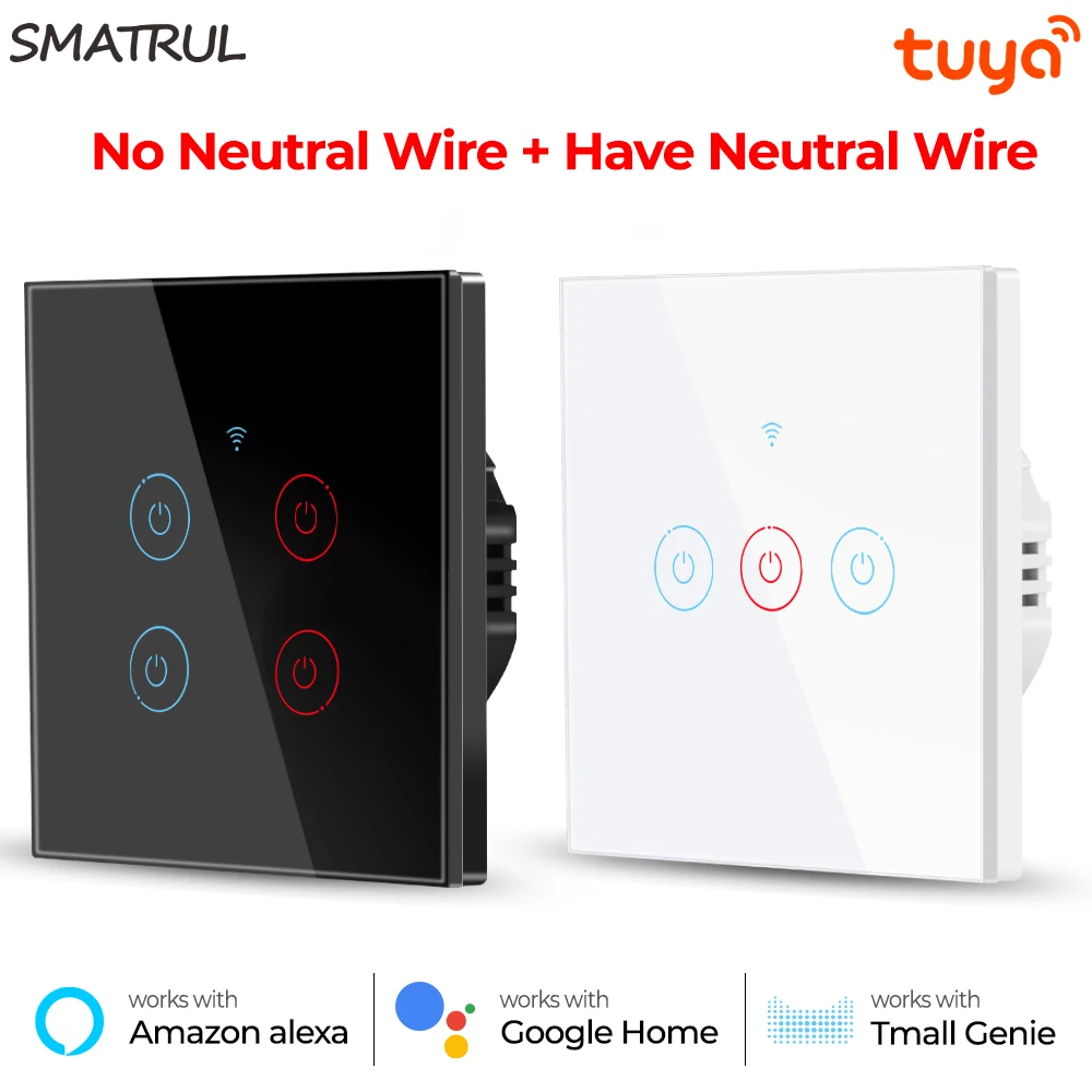 NEW SMATRUL Smart Life Touch WiFi Wall Switch Light APP No Neutral Wire Required 1/2/3/4 Gang Tuya EU Glass Voice Google Home
NEW SMATRUL Smart Life Touch WiFi Wall Switch Light APP No Neutral Wire Required 1/2/3/4 Gang Tuya EU Glass Voice Google Home