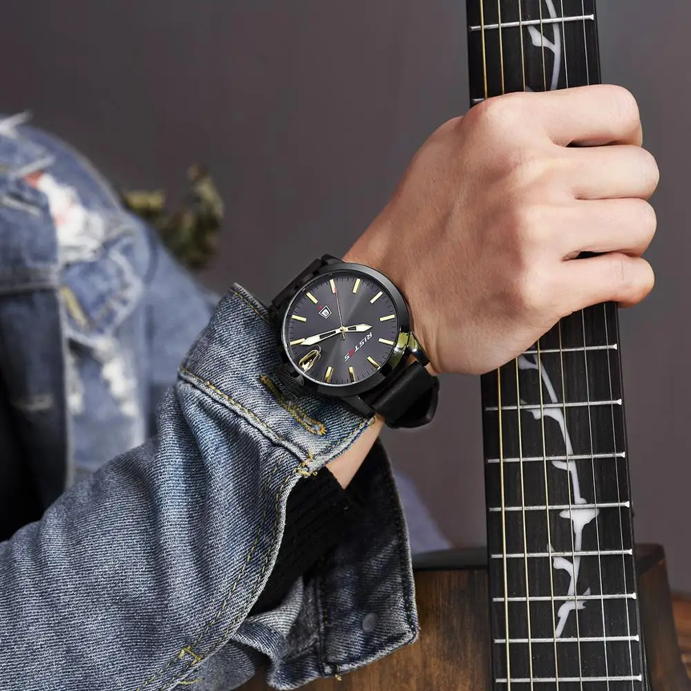 RISTOS мужские спортивные часы повседневные натуральная кожа Reloj Masculino наручные Relojes