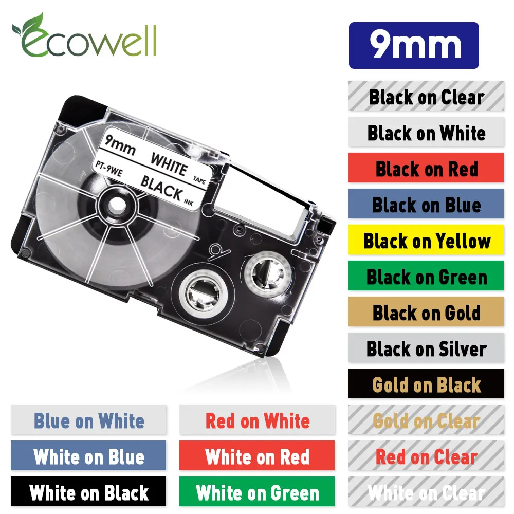 Ecowell XR-9WE XR-9X XR-9RD XR-9BU 9mm label For Casio XR-9YW XR-9GN XR-9GD label tape for Casio KL-60 KL-120 KL-100 Label Maker
Ecowell XR-9WE XR-9X XR-9RD XR-9BU 9mm label For Casio XR-9YW XR-9GN XR-9GD label tape for Casio KL-60 KL-120 KL-100 Label Maker