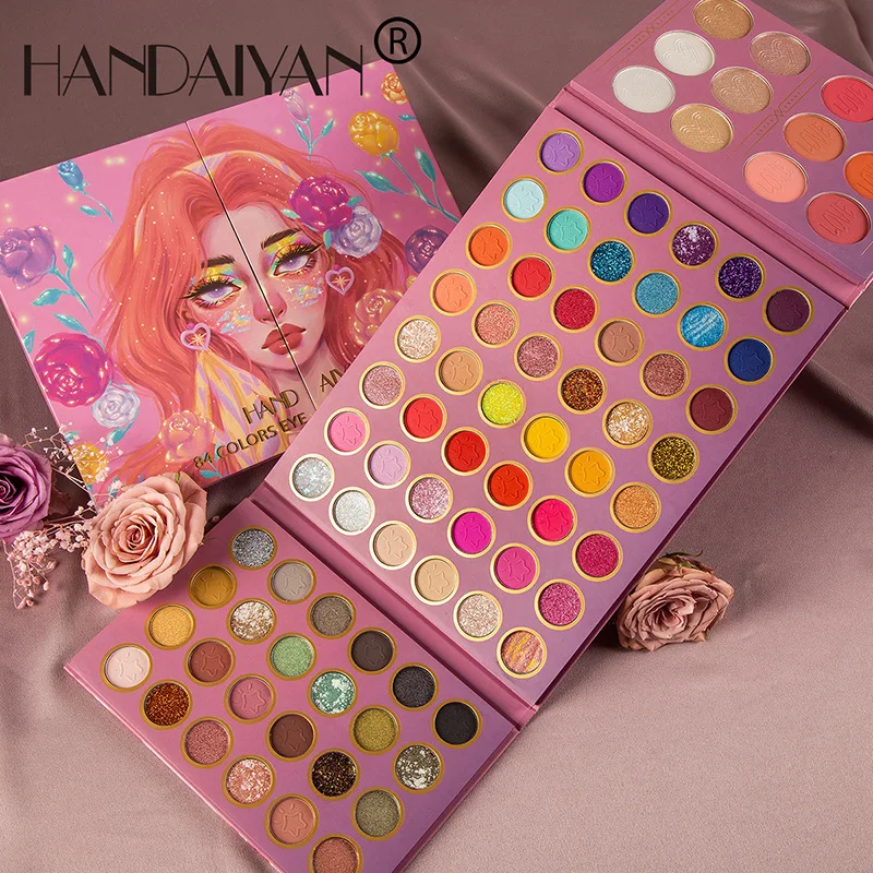 

HANDAIYAN 84 Colors Makeup Plate Blush High Gloss Eyeshadow Palette Set Box Pearlescent Matte Eye Face Highlight Comestics