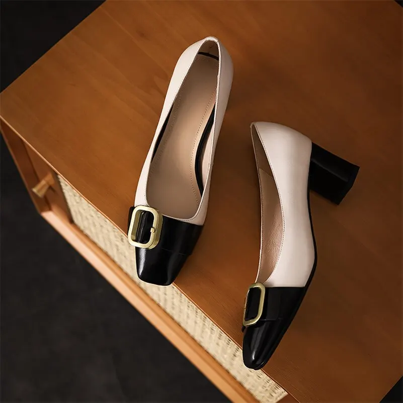 ANNYMOLI Shoes Women Natural Genuine Leather High Heels Pumps Square Toe Buckle Block Heel Shoes Office Female Footwear Beige 40
ANNYMOLI Shoes Women Natural Genuine Leather High Heels Pumps Square Toe Buckle Block Heel Shoes Office Female Footwear Beige 40