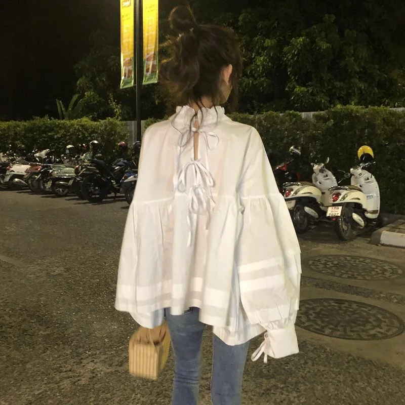 SuperAen Solid Sweet Bow Doll Puff Sleeve Loose Slim Stand White Shirts Womens Tops
SuperAen Solid Sweet Bow Doll Puff Sleeve Loose Slim Stand White Shirts Womens Tops