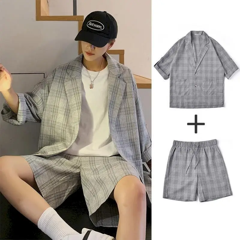 Plaid Suits Men's Casual Suit Shorts for Men Korean Fashion Loose Suits Men's Short-sleeved Suits Short-sleeved Suits for Men 
Plaid Suits Men's Casual Suit Shorts for Men Korean Fashion Loose Suits Men's Short-sleeved Suits Short-sleeved Suits for Men