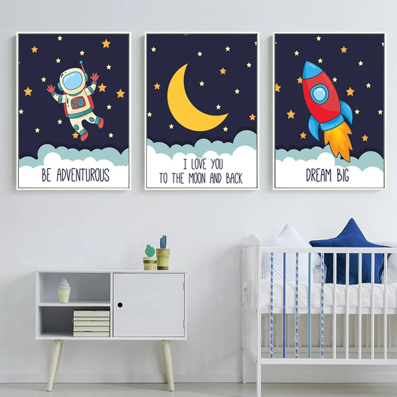 Cartoon Astronaut Rocket Canvas Painting Baby Room Decor Poster Space Wall Art Print Child Baby Room Nursery Wall Decor Picture
Cartoon Astronaut Rocket Canvas Painting Baby Room Decor Poster Space Wall Art Print Child Baby Room Nursery Wall Decor Picture