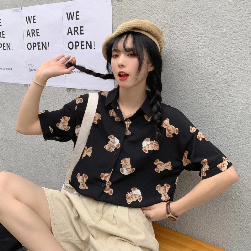Summer 2021 New Retro Hong Kong Style Loose Mid-Length Bear Print Weird Girl Short Sleeve Shirt Top Fashion
Summer 2021 New Retro Hong Kong Style Loose Mid-Length Bear Print Weird Girl Short Sleeve Shirt Top Fashion