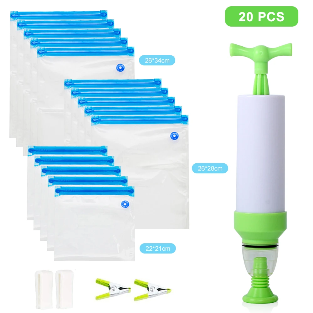 20Pcs Vacuum Sealer Bags Reusable Food Storage bag Household Vacuum Food Sealer Ziplock Bag With Hand Pump Sealing Clips
20Pcs Vacuum Sealer Bags Reusable Food Storage bag Household Vacuum Food Sealer Ziplock Bag With Hand Pump Sealing Clips