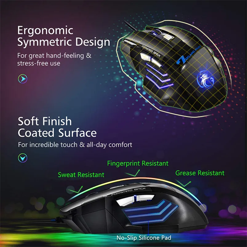 Gaming Mouse Computer Ergonomic Mouse Wired Game Mice 5500 DPI Silent Gamer Mouse Optical Backlight PC 7 Button for Laptop
Gaming Mouse Computer Ergonomic Mouse Wired Game Mice 5500 DPI Silent Gamer Mouse Optical Backlight PC 7 Button for Laptop