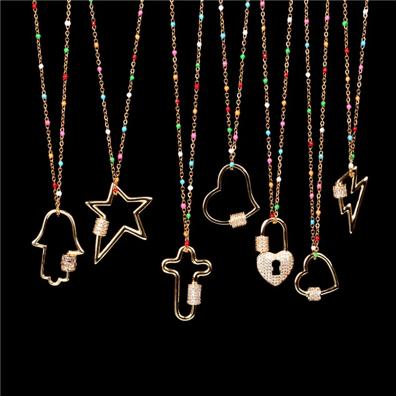 New Copper & Stainless Steel Necklace Gold Color Heart Lock Can Open Cubic Zirconia Enamel Women Jewelry Gift 40cm long, 1 PC
New Copper & Stainless Steel Necklace Gold Color Heart Lock Can Open Cubic Zirconia Enamel Women Jewelry Gift 40cm long, 1 PC