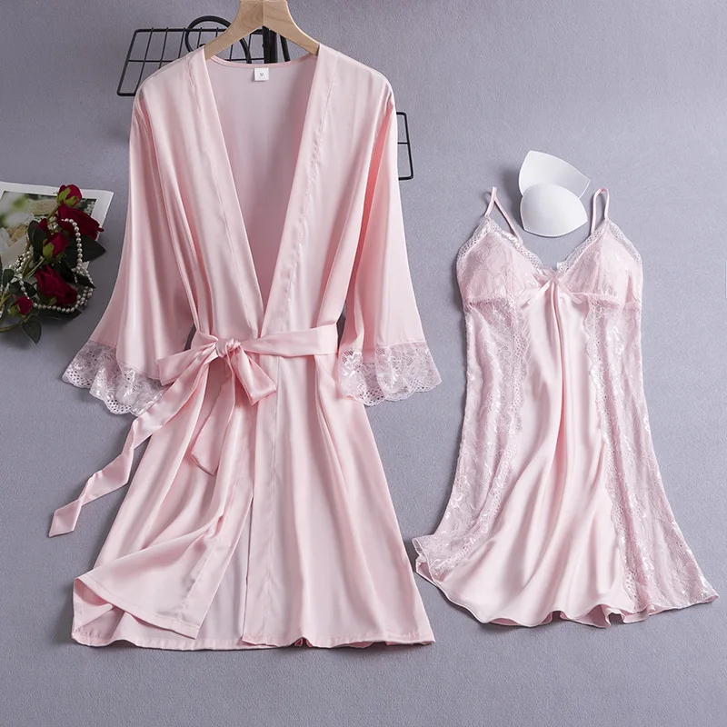 Female 2PCS Robe Sets Sexy Strap Top Nightgown&Bathrobe Bride Dressing Kimono Gown Summer Lace Lounge Home Wear Rayon Nightwear
Female 2PCS Robe Sets Sexy Strap Top Nightgown&Bathrobe Bride Dressing Kimono Gown Summer Lace Lounge Home Wear Rayon Nightwear
