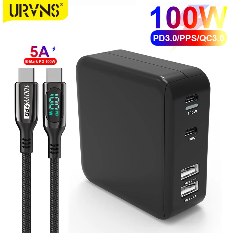 URVNS 100W Charger USB-C Power Adapter, 4-port PD100W PPS 65W 45W QC3.0 for MacBook iPad Pro iPhone Samsung Huawei Xiaomi Laptop
URVNS 100W Charger USB-C Power Adapter, 4-port PD100W PPS 65W 45W QC3.0 for MacBook iPad Pro iPhone Samsung Huawei Xiaomi Laptop