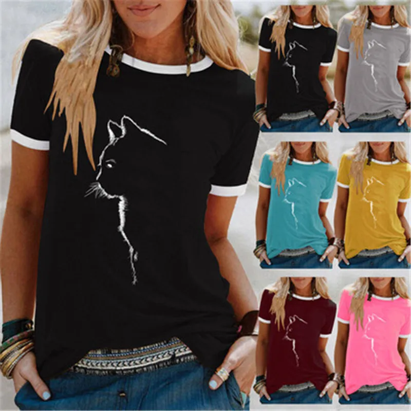 2021 New Fun Cat Print Women T-Shirt Summer Casual Tops Short Sleeve Loose Lady Tops Fashion Street Clothies Female Cotton Tops
2021 New Fun Cat Print Women T-Shirt Summer Casual Tops Short Sleeve Loose Lady Tops Fashion Street Clothies Female Cotton Tops