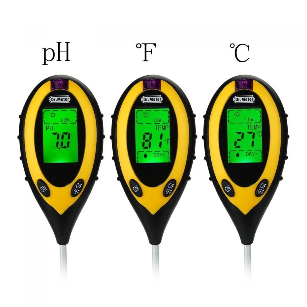 4 in 1 Digital Soil Moisture PH Meter Temperature Humidity Sunlight Intensity Tester Analysis Detector for Garden Greenhouse
4 in 1 Digital Soil Moisture PH Meter Temperature Humidity Sunlight Intensity Tester Analysis Detector for Garden Greenhouse