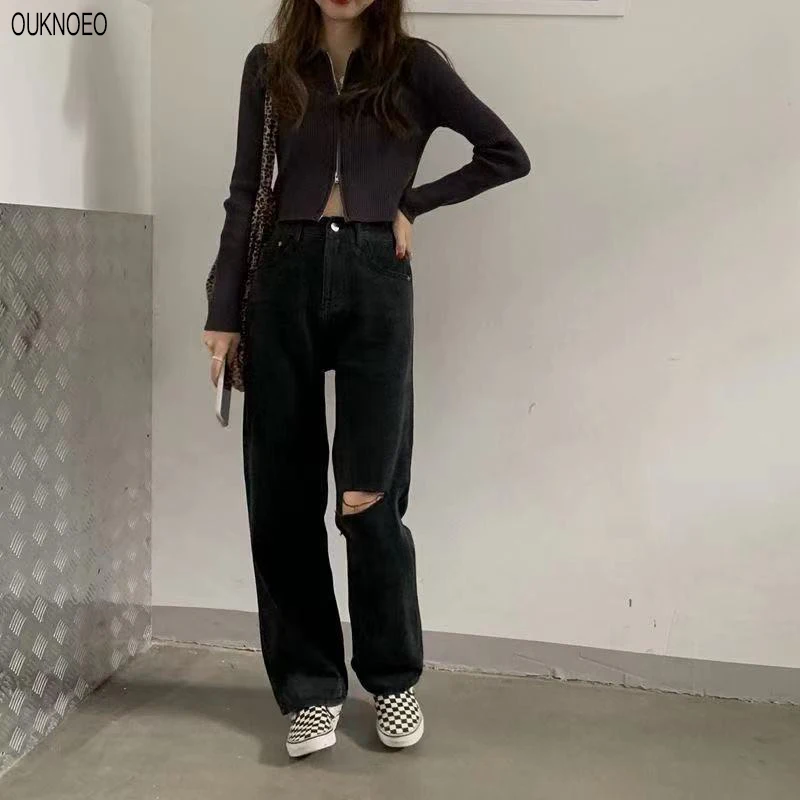 Spring Autumn Women Denim Trousers Black Hole Streetwear High Waist Korean student Style Wide Leg Pants Woman Washed Trousers
Spring Autumn Women Denim Trousers Black Hole Streetwear High Waist Korean student Style Wide Leg Pants Woman Washed Trousers
