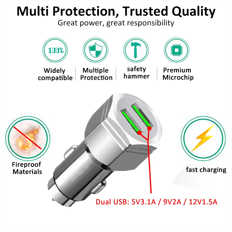 universal travel Charger car Aluminum alloy tungsten steel 2 port fast charge usb quick charging phone portatil fast charge 3.0
universal travel Charger car Aluminum alloy tungsten steel 2 port fast charge usb quick charging phone portatil fast charge 3.0