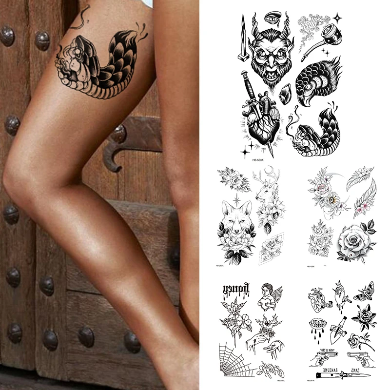 1 шт. временная татуировка MONSTER SNAKE ROSE FLOWER палец ухо шея мужские женские детские |