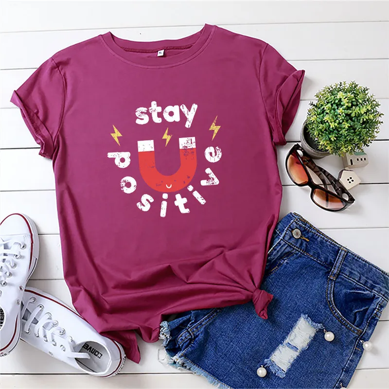 Stay Positive T Shirt Women Summer Plus Size Magnetite Print Graphic Tee Casual Short Sleeve Female Cotton T Shirts Tops Tees
Stay Positive T Shirt Women Summer Plus Size Magnetite Print Graphic Tee Casual Short Sleeve Female Cotton T Shirts Tops Tees