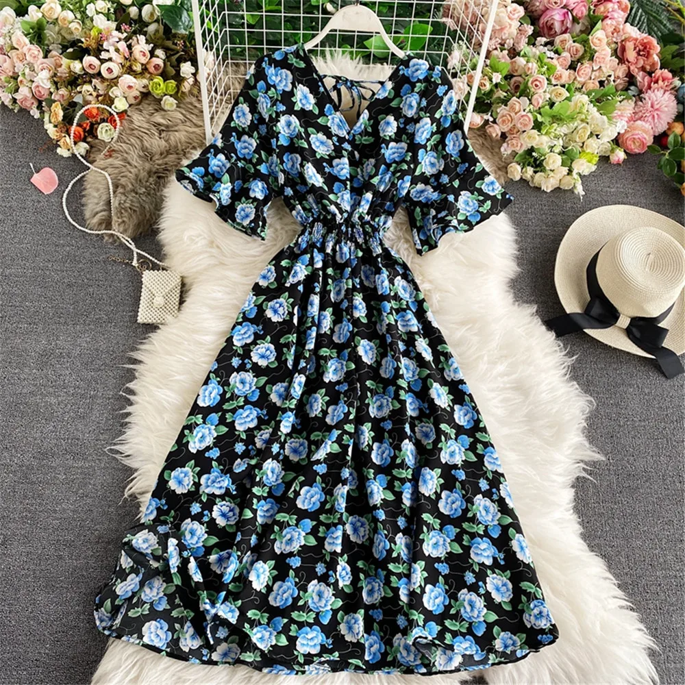 Sweet Floral Women Summer Dress V Neck Flare Sleeve Chiffon Fashion Dresses Female Robe High Waist Vestidos Woman Clothing 2021
Sweet Floral Women Summer Dress V Neck Flare Sleeve Chiffon Fashion Dresses Female Robe High Waist Vestidos Woman Clothing 2021