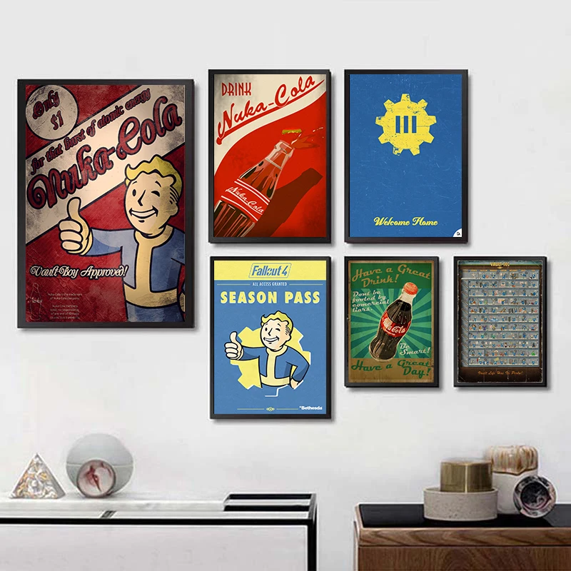 Фото Постеры для игр Fallout 4 Высококачественные наклейки на стену принты с белым