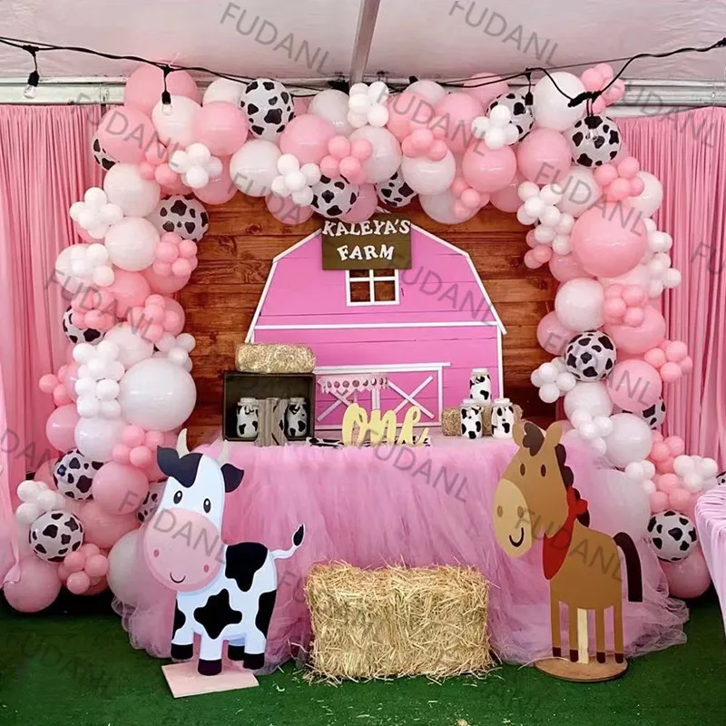 

Pink White Farm Theme Birthday Party Balloons Cow Printed Balloon Baby Shower Wedding Globo Decoration Kids Favors Supplies