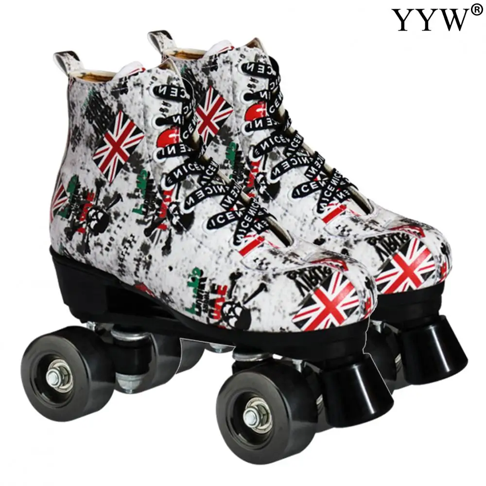 

4 wheels pu skating shoes microfiber roller skates double row sliding inline skates roller sneakers training skate shoes