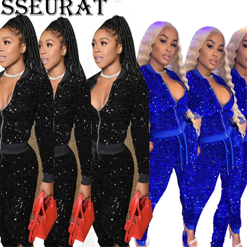 SSEURAT Glitter Sequin Sweatsuits Two Piece Set Women Zipper Jacket and Pants Jogging Suits Winter Sports Outfits
SSEURAT Glitter Sequin Sweatsuits Two Piece Set Women Zipper Jacket and Pants Jogging Suits Winter Sports Outfits